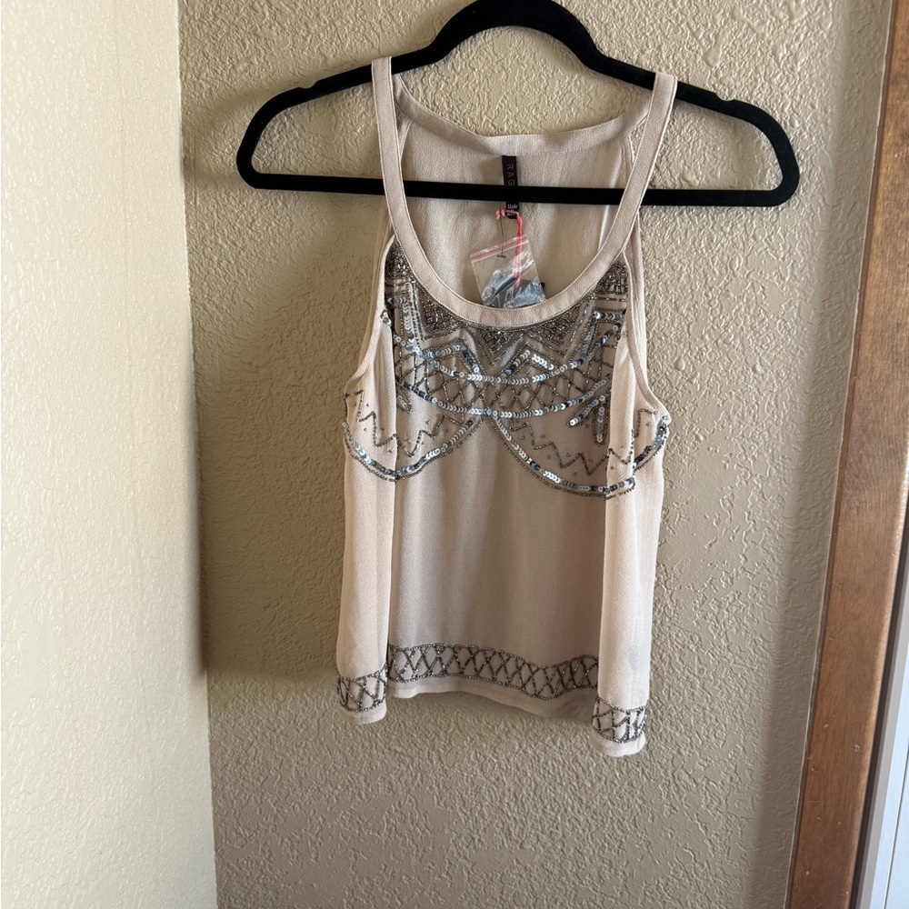 RAGA Beige Tank‎ Top with Silver Embellishments